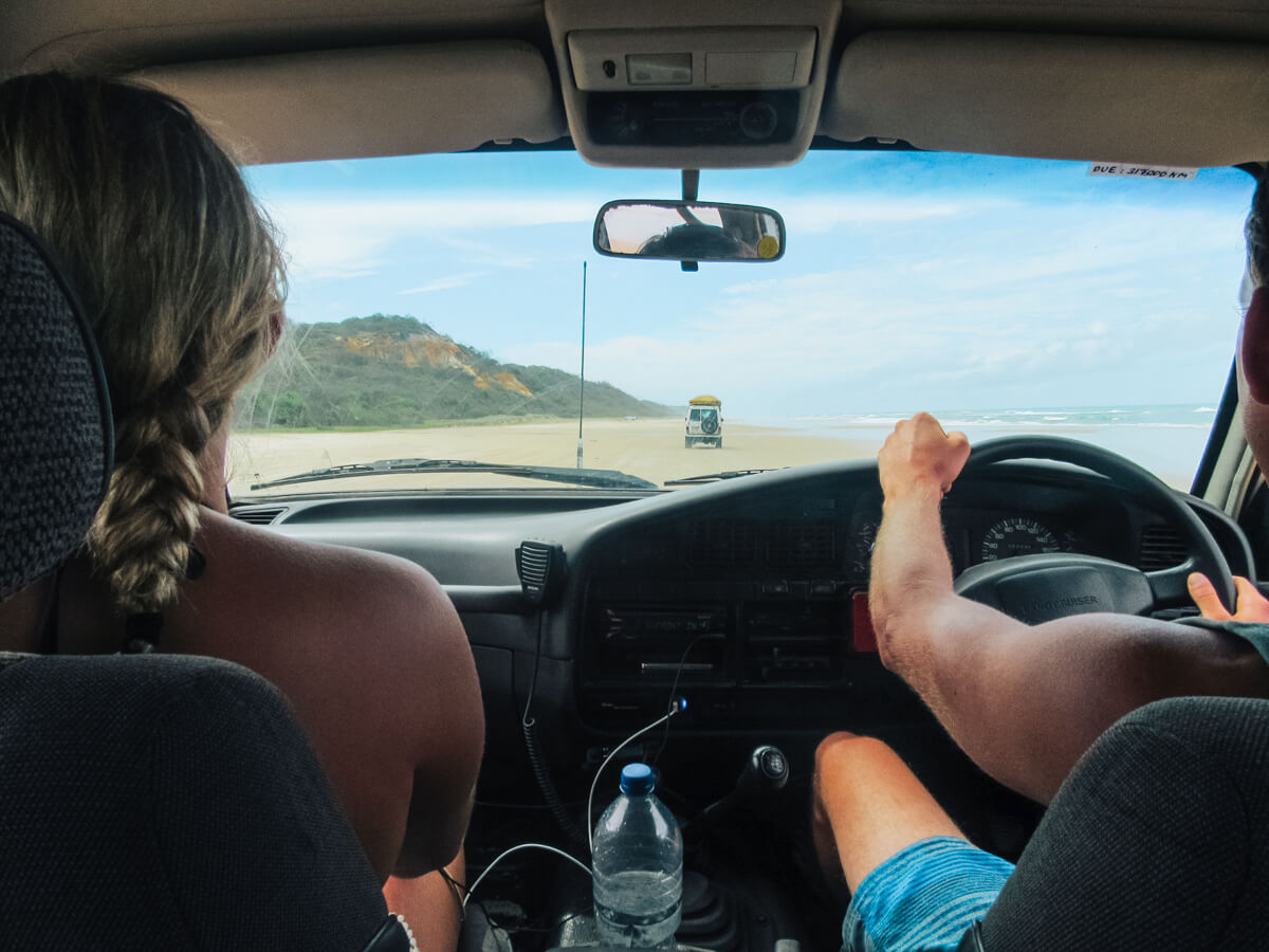 Driving along 75-mile beach on Fraser Island