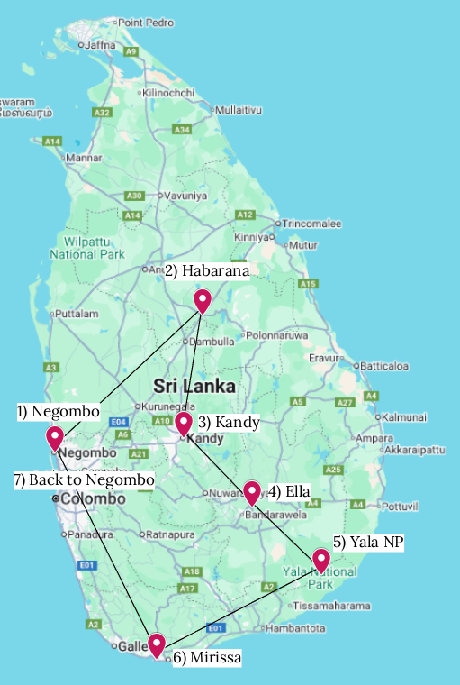 Sri Lanka Itinerary Map